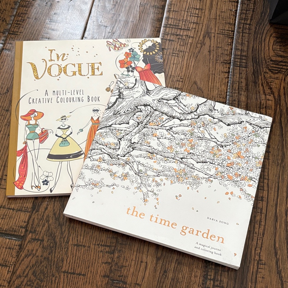 In Vogue & The Time Garden Coloring Books - White & Gold Covers